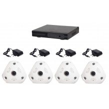 Kit supraveghere wireless PANORAMIC AKU 4 camere IP rezolutie FULL HD 1.3 MP + NVR 4 canale 1080P 3-5M audio video H264 interior carcase plastic iesire internet cu vizualizare pe telefon mobil tableta desktop